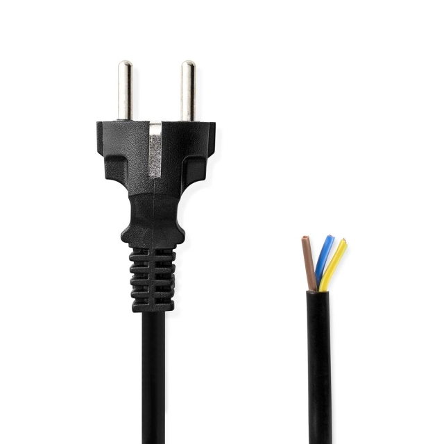 Nedis Power Cable | Plug with earth contact male | Open | Straight | Straight | Nickel Plated | 3.00 m | Round | PVC | Black | Label