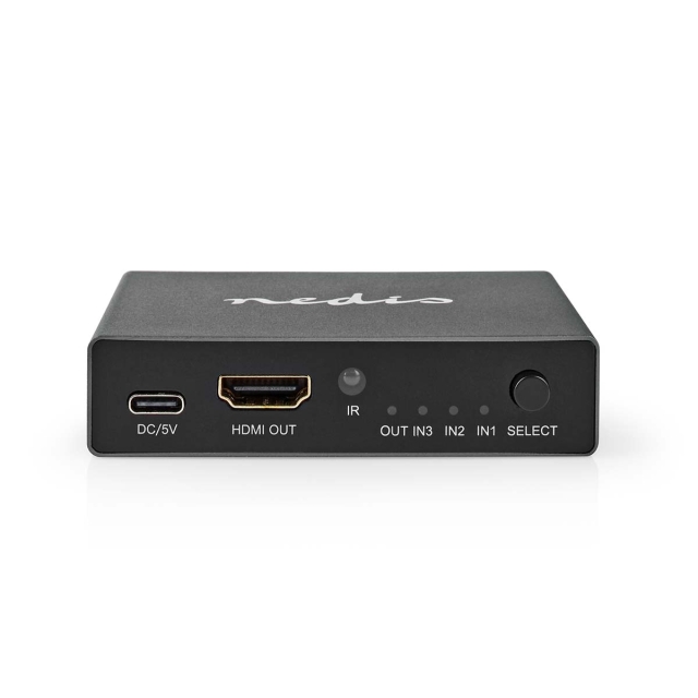 Nedis HDMI™ Switch | 3 port(s) | 3x HDMI™ Input | 1x HDMI™ Output | 8K@60Hz | 45 Gbps | Remote controlled | Aluminium | Anthracite