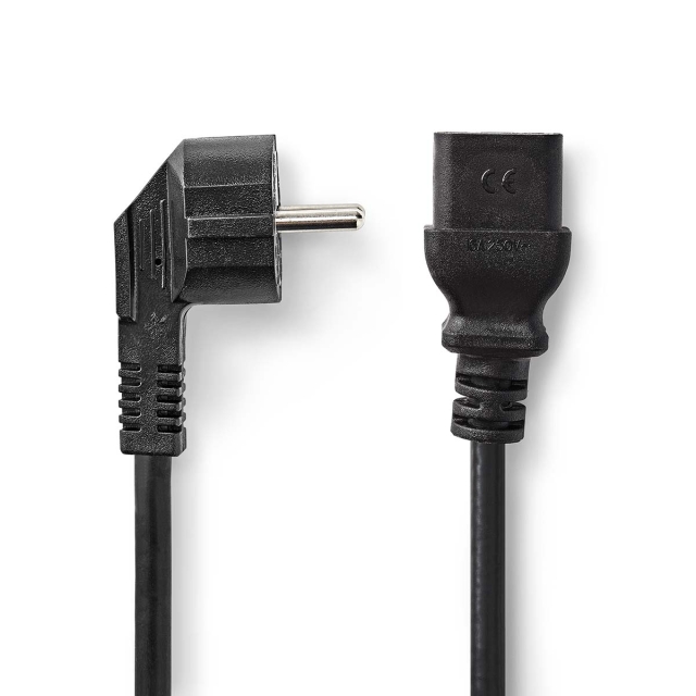 Nedis Power Cable | Plug with earth contact male | IEC-320-C19 | Angled | Straight | Nickel Plated | 2.00 m | Round | PVC | Black | Label