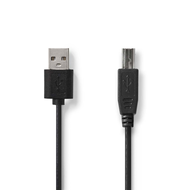Nedis USB Cable | USB 2.0 | USB-A Male | USB-B Male | 480 Mbps | Nickel Plated | 2.00 m | Round | PVC | Black | Label