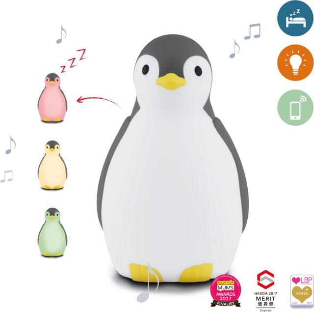 Zazu Pam sleep rhythm music night light, penguin, grey