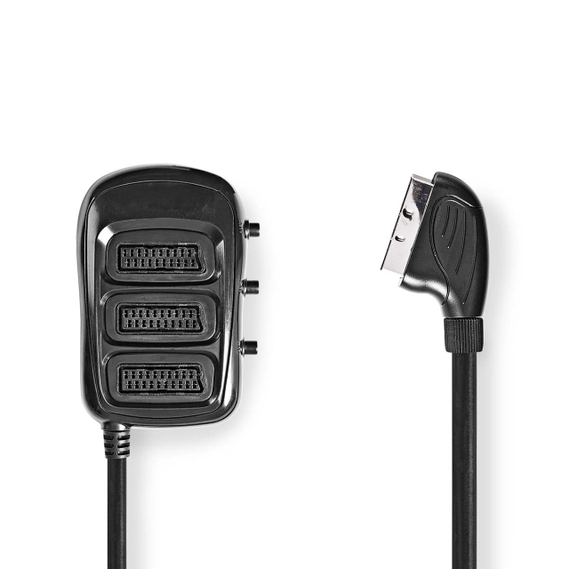 Nedis SCART Switch Box | SCART Male | 3x SCART Female | Nickel Plated | Maximum resolution: 800x480 | 0.50 m | Round | PVC | Black | Box