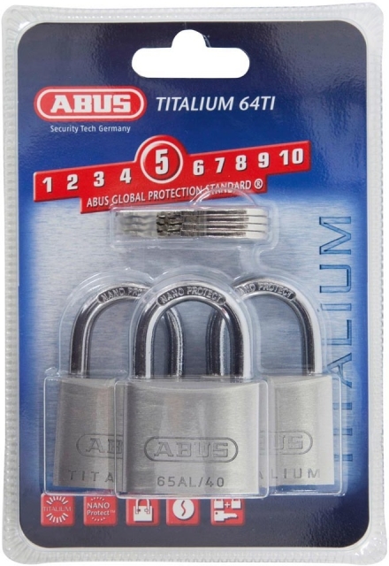 ABUS padlock 64TI/40, Titalium, 23 mm, triple pack
