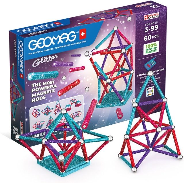Geomag Glitter Recycled Magnetic Building Set, 60 pieces