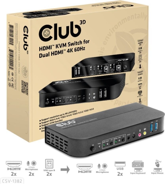 Club 3D HDMI KVM Switch For Dual HDMI Switch