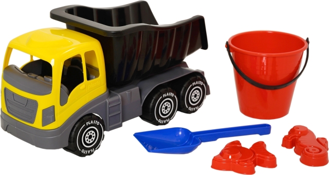 Plasto car and sand set, 5 pieces