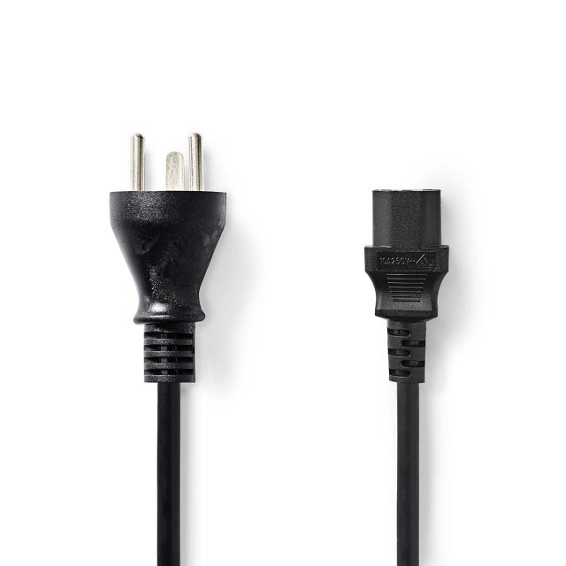 Nedis Power Cable | Denmark Male | IEC-320-C13 | Straight | Straight | Nickel Plated | 2.00 m | Round | PVC | Black | Label