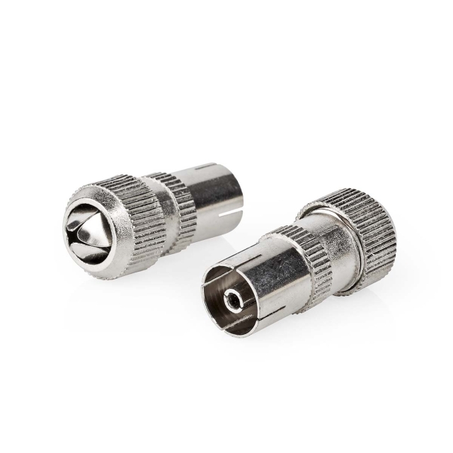 Nedis IEC (Coax) Connector | Straight | Female | Nickel Plated | 75 Ohm | Screw | Cable input diameter: 7.0 mm | Metal | Silver | 2 pcs | Box