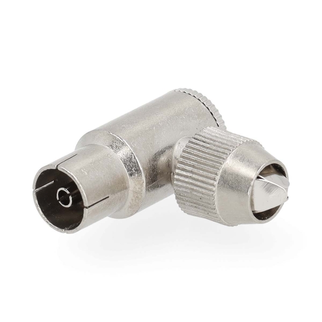 Nedis IEC (Coax) Connector | Angled 90° | Female | Nickel Plated | 75 Ohm | Screw | Cable input diameter: 7.0 mm | Metal | Silver | 2 pcs | Gift Box with Euro Lock