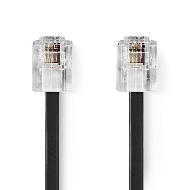 Nedis Telecom Cable | RJ11 Male | RJ11 Male | 10.0 m | Cable design: Flat | Gold Plated | Cable type: RJ11 | Black | Label