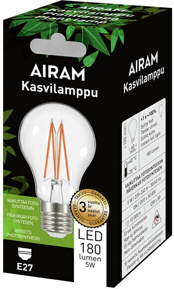 Airam LED plant lamp, E27, clear, filament 180 lm
