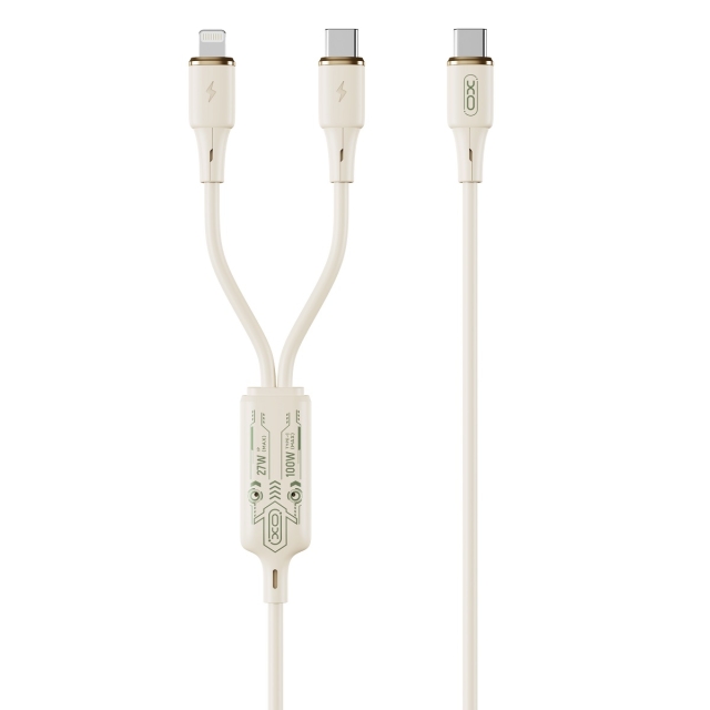 Xo cable NB-Q262 2in1 PD USB-C - Lightning + USB-C 1,2m beige 60W