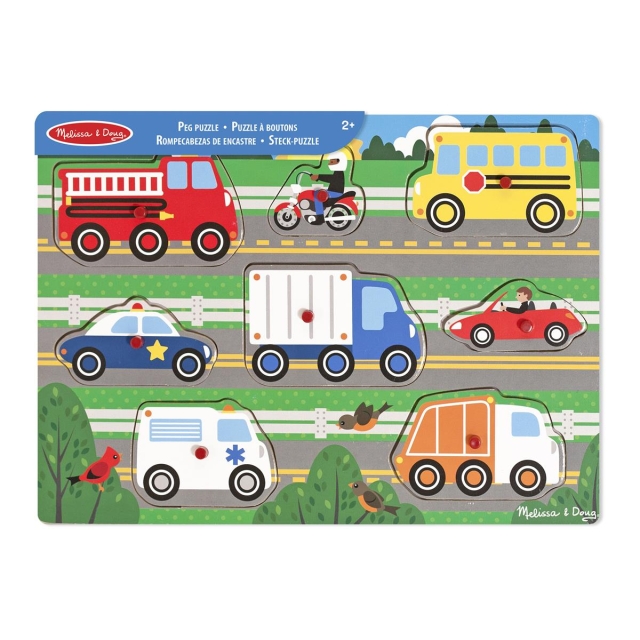Melissa & Doug Wooden Peg Puzzle Vehicles