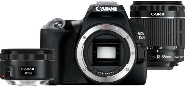 Canon EOS 250D system camera, black + 18-55 IS STM + 50 mm 1.8 STM