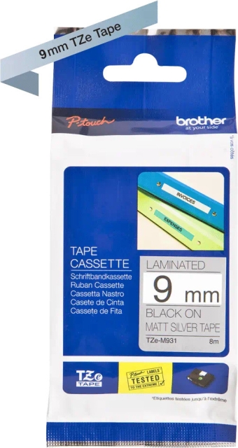 Brother TZe-M921 adhesive tape, 9 mm x 8 m, black with silver background