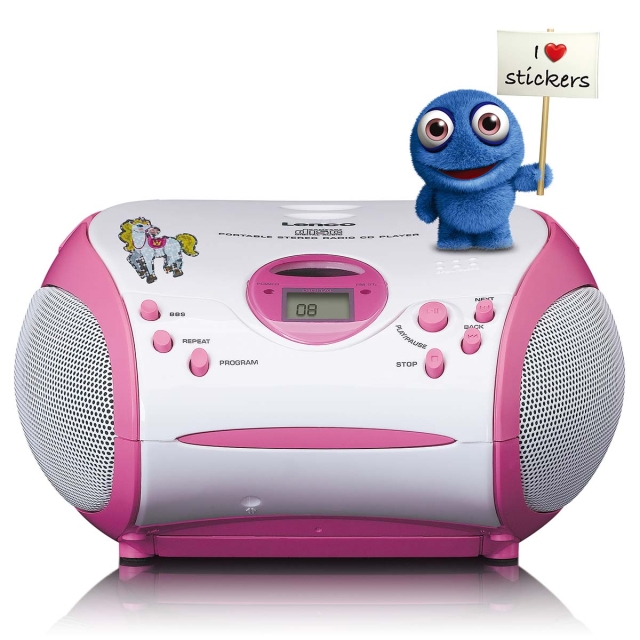 Lenco Boombox with CD player FM radio and stickers Pink