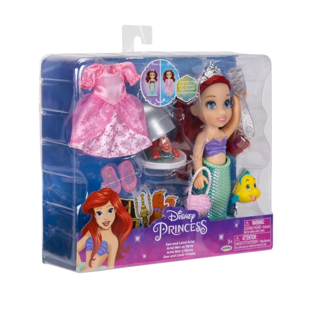 JAKKS Pacific Disney Princess 6 Inch Petite Doll with Extra Fashion & Accessories Sea to Land Ariel