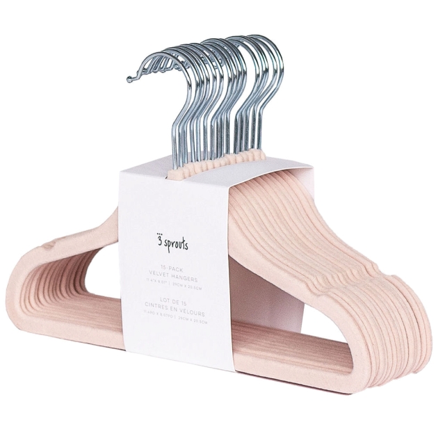 3 Sprouts Velor Hanger 15 pcs Pink