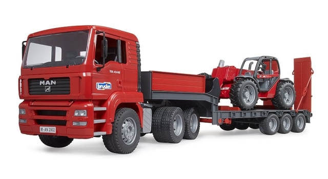 Bruder MAN TGA truck with low loader trailer & Manitou telehandler (02774)