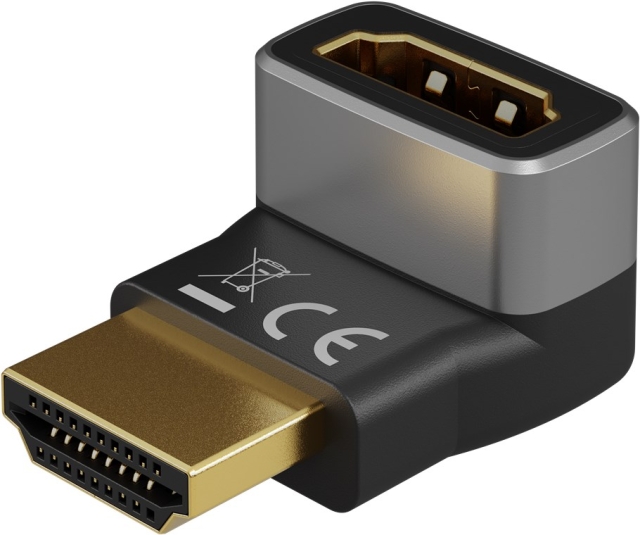 Goobay HDMI™ vinkeladapter 90° vertikal, 8K @ 60 Hz, guldpläterad HDMI™-uttag (typ A) > HDMI™ kontakt (typ A) 90 °