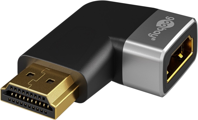 Goobay HDMI™ vinkeladapter 270° horisontal, 8K @ 60 Hz, guldpläterad HDMI™-uttag (typ A) > HDMI™ kontakt (typ A) 270 °