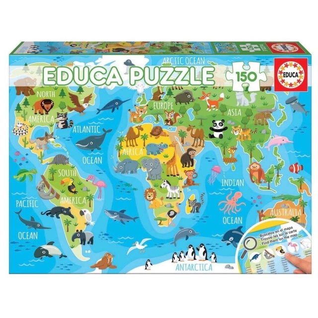 Educa 150 pcs - World Map Animals puzzle (018115)