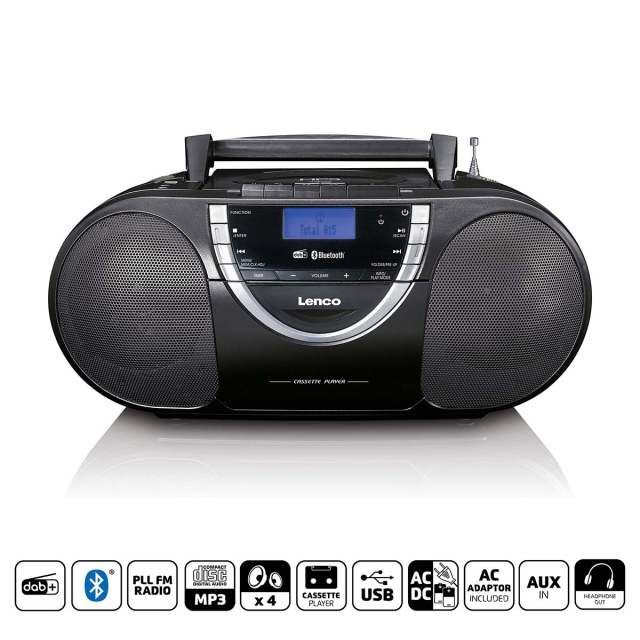 Lenco Portable DAB+ and FM Radio with CD Cassette and Bluetooth® Black
