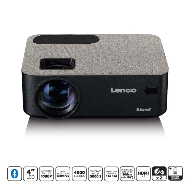 Lenco HD 720P LCD Projector with Bluetooth® Grey