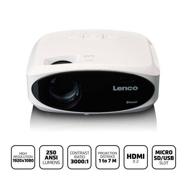 Lenco Full HD 1080P LCD projector with Bluetooth® White