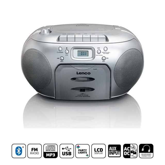 Lenco Portable FM Radio CD Cassette player Silver