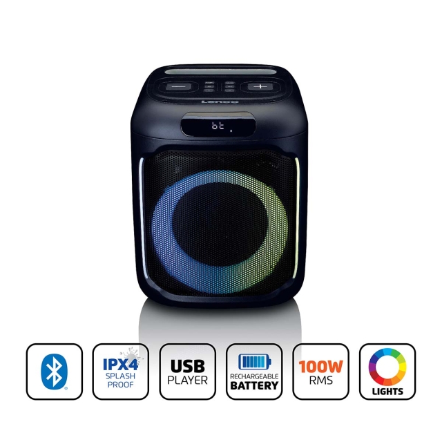 Lenco Compact IPX4 Bluetooth® Party Speaker with wireless microphone