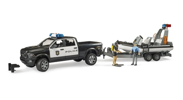 Bruder RAM 2500 Police Pickup with L+S Module, trailer and boat (02507)