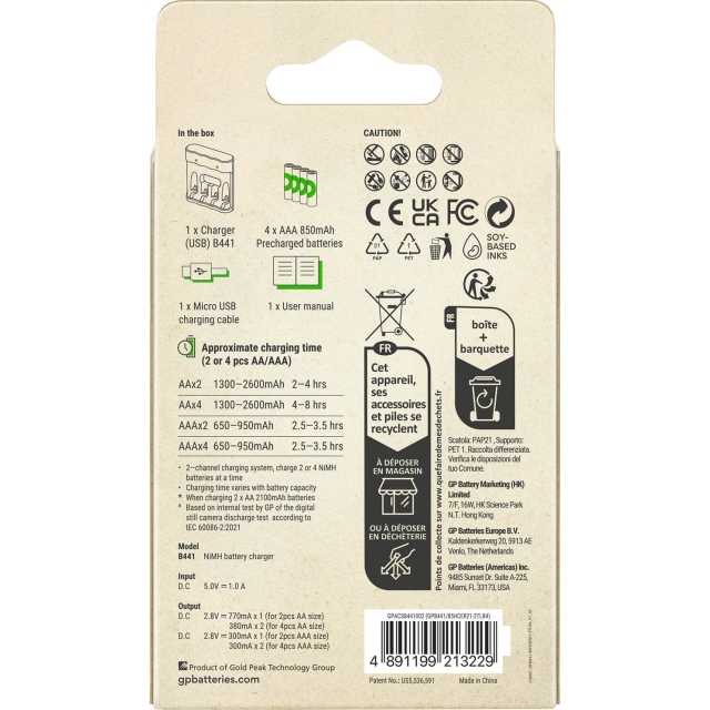 GP Battery Charger Everyday Charger B441 4xAAA 850mAh