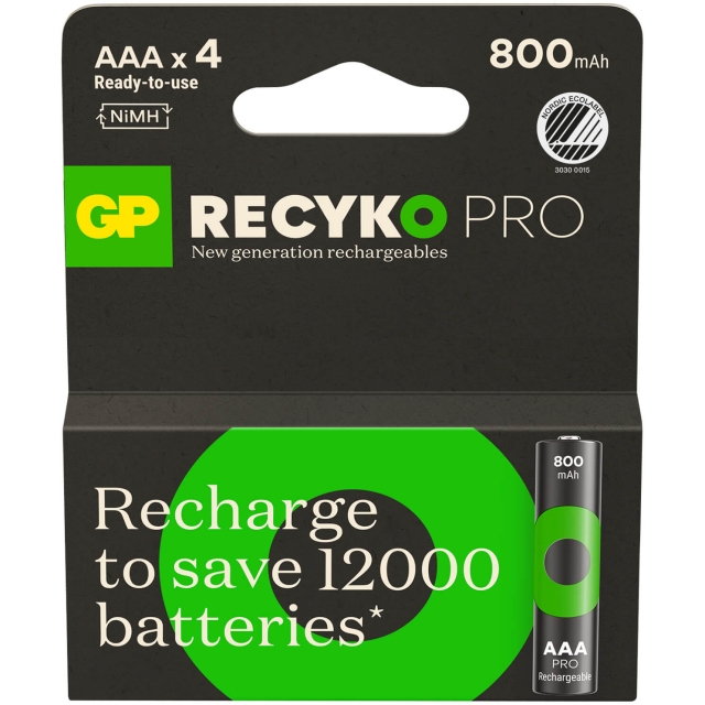 GP Battery Recyko Pro NiMH AAA HR03 800mAh 4-Pack
