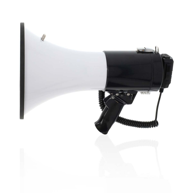 Nedis Megaphone | Maximum range: 1500 m | Volume control: 120 dB | Detachable Microphone | Built-in siren | Bluetooth® | Recording function | USB playback | Shoulder strap | Black / White
