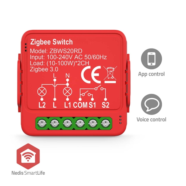 Nedis SmartLife Power Switch | Double Switch | 2 x 100 W | Terminal Connection | App available for: Android™ / IOS