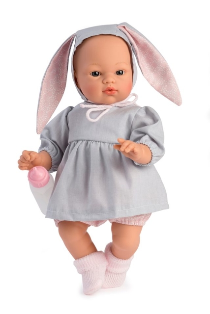 ASI Koke doll in gray dress with a hood with rabbit ears
