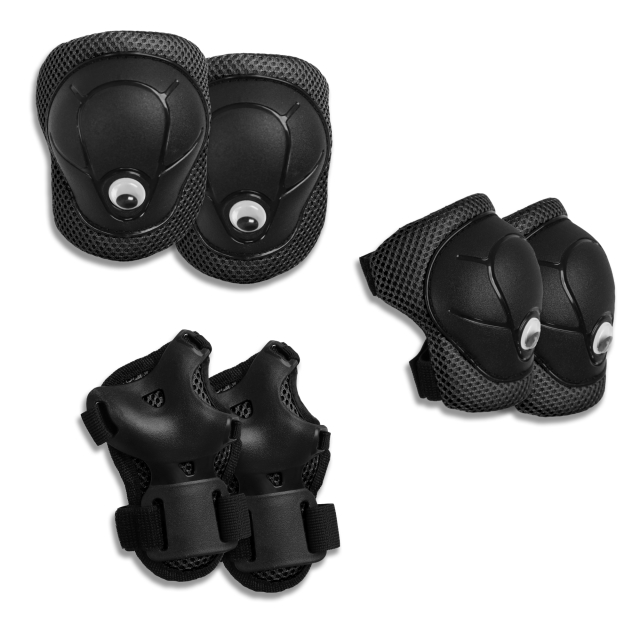 Crazy Safety Black safety gear set for kids: knee pads, wrist guards & elbow pads (220105-10)