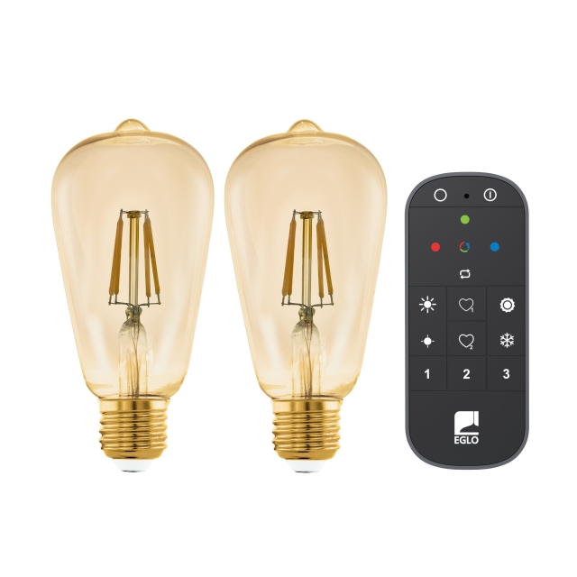 Eglo Set of 2x E27 ST64 amber, remote control - Warm white - Zigbee, Bluetooth