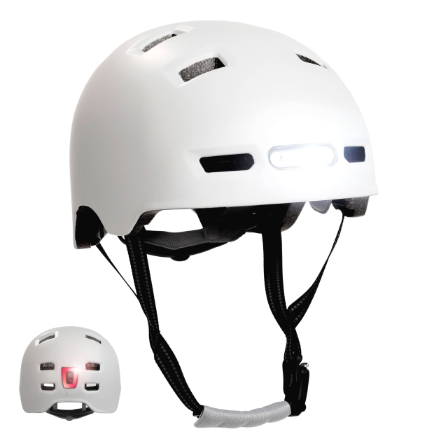 Crazy Safety Urban bicycle and skater helmet with front and rear lights - Matt White - M (54-57cm)