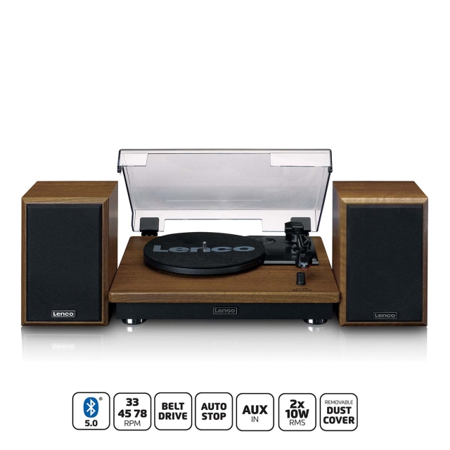 Lenco Turntable with Bluetooth® reception and two wooden speakers