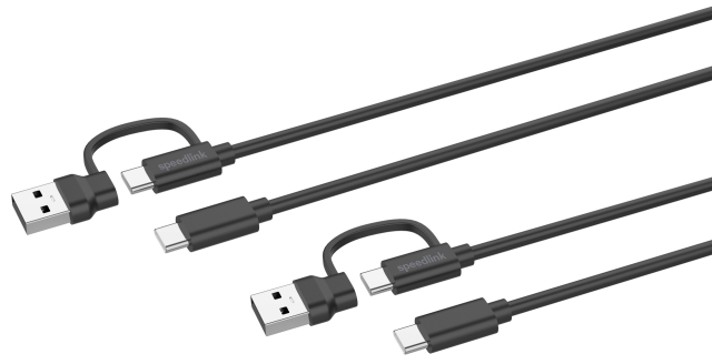 Speedlink STREAM Play & Charge USB-C/A to USB-C Cable Set, black