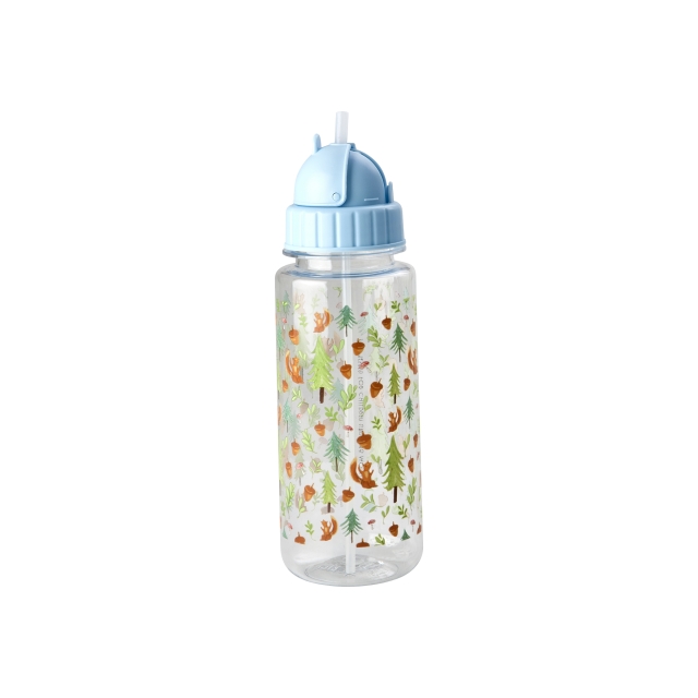 RICE Plastic Kids Drinking Bottle with Happy Forest Print - Blue - 500 ml