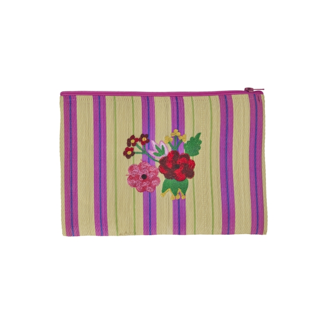 RICE Recycled Plastic Pouch Bag Sand Stripes and Flower Print