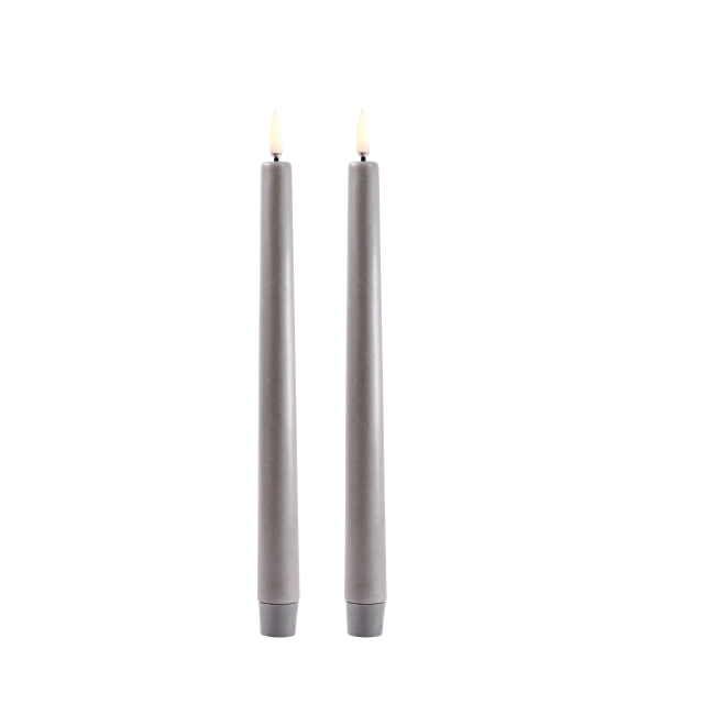 Uyuni LED taper candle 2-pack - Grey, Smooth - 2,3x25 cm (UL-TA-GR02325-2)