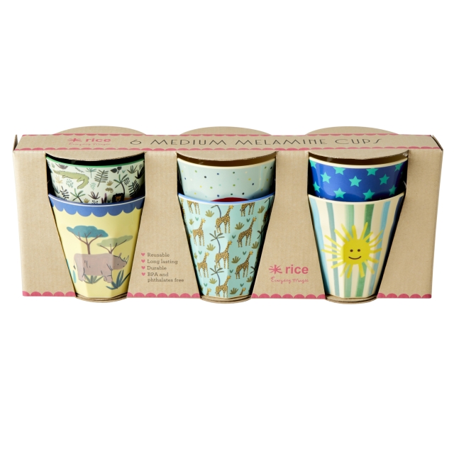 RICE 6 Pcs Small Melamine Kids Cups -  Funky Print