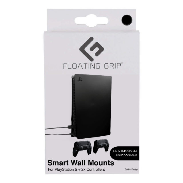 FLOATING GRIP Playstation 5 Wall Mounts by Floating Grip - Black Bundle