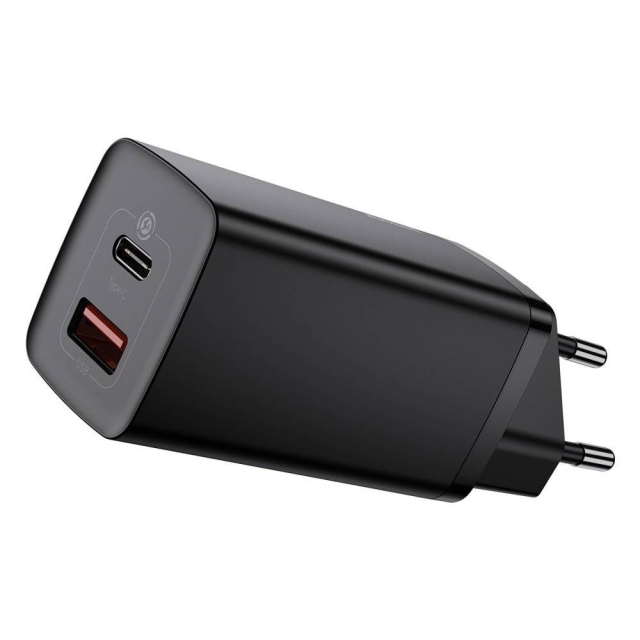 Baseus Dual Port GaN2 Adapter 65Watt 1xUSB-C + 1xUSB-A Black