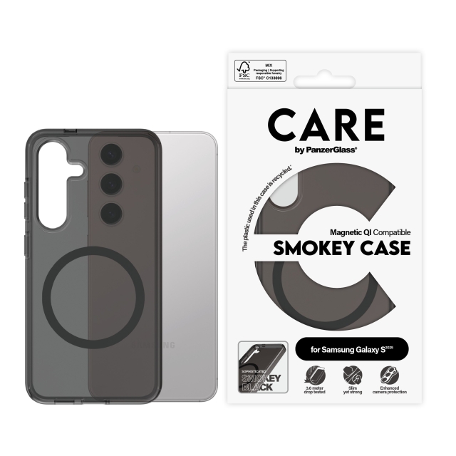 CARE by PanzerGlass - Flagship Case Urban Combat Smokey w. Black Qi Compatible Samsung Galaxy S25