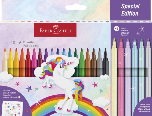 Faber-Castell Felt-tip pen unicorn 18+6 + stickers (554221)